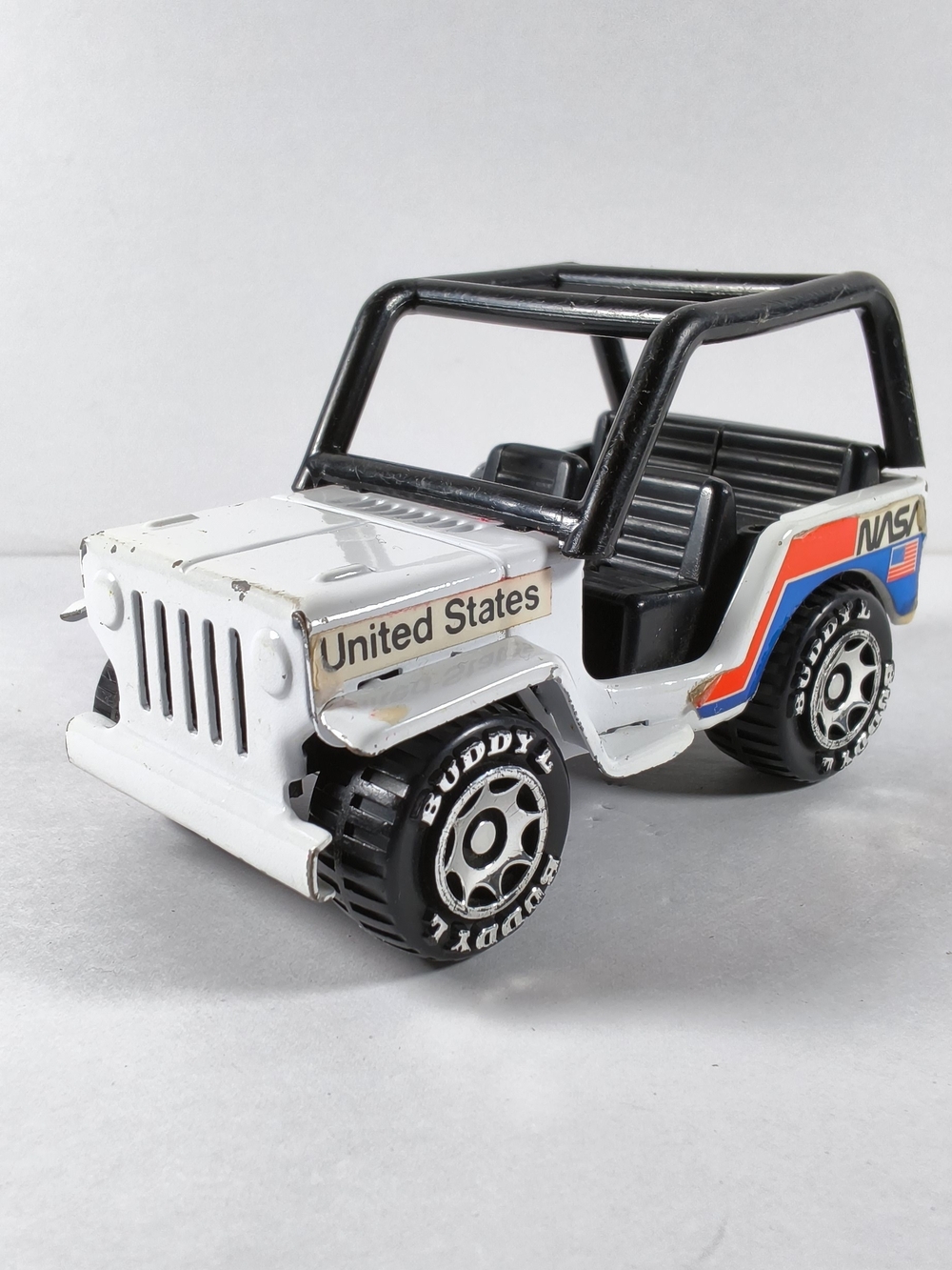 Vintage 1980 Buddy L NASA Jeep 4x4 Roll Cage United States Macau Pressed Steel